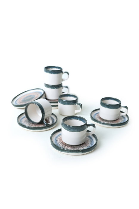 Hermia Juego de tazas de té Blanco y azul oscuro (12 piezas)